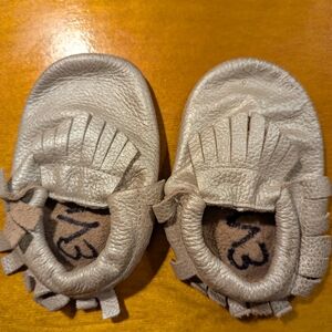 🔥2 For$12🔥 Genuine Leather Silver Kids Moccasins For Dancing